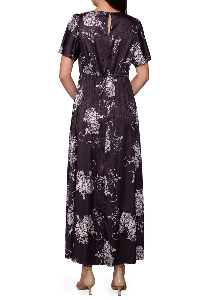 Empire Waist Satin Maxi Dress, Alternate, color, BLACK/ BONE FLORAL