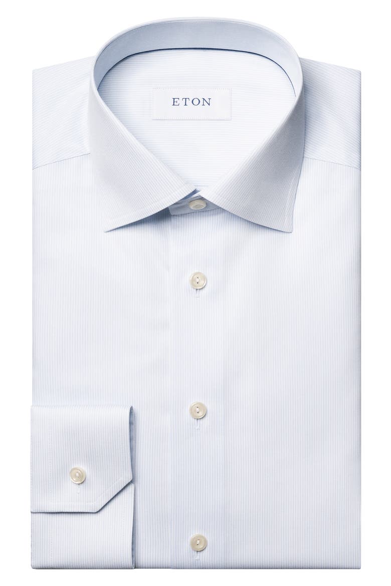 Slim Fit Pinstripe Cotton Twill Dress Shirt, Alternate, color, LIGHT BLUE