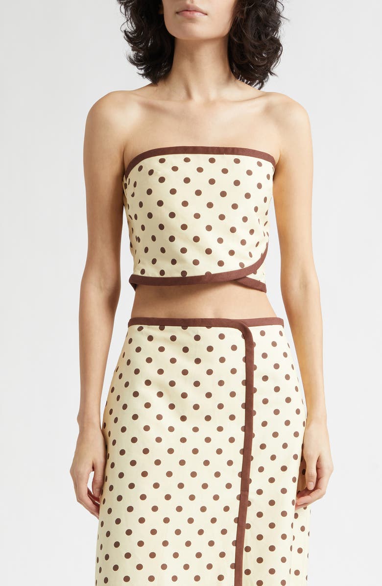 POSSE Bowie Strapless Linen Blend Crop Top, Main, color, Vanilla/ Choc