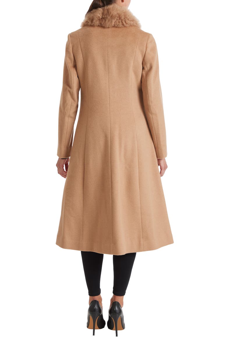 Toscana Genuine Dyed Lamb Shearling Collar Wool Blend Coat, Alternate, color, CAMEL
