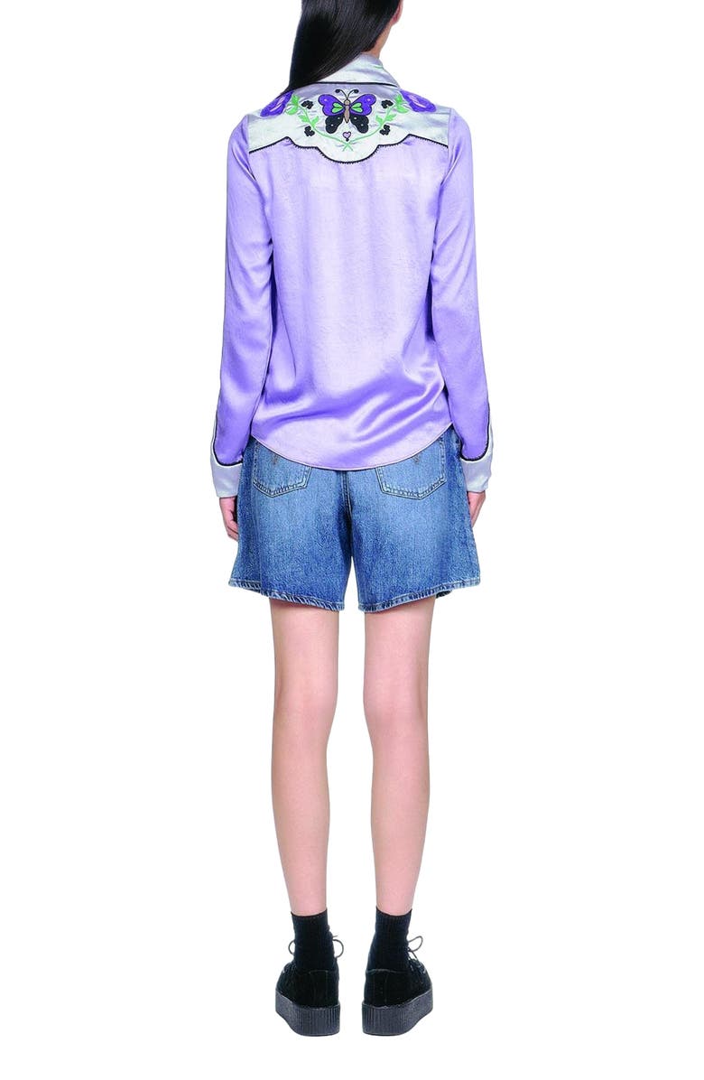 Anna Sui Boudoir Satin Embroidered Cowboy Shirt, Alternate, color, Lilac