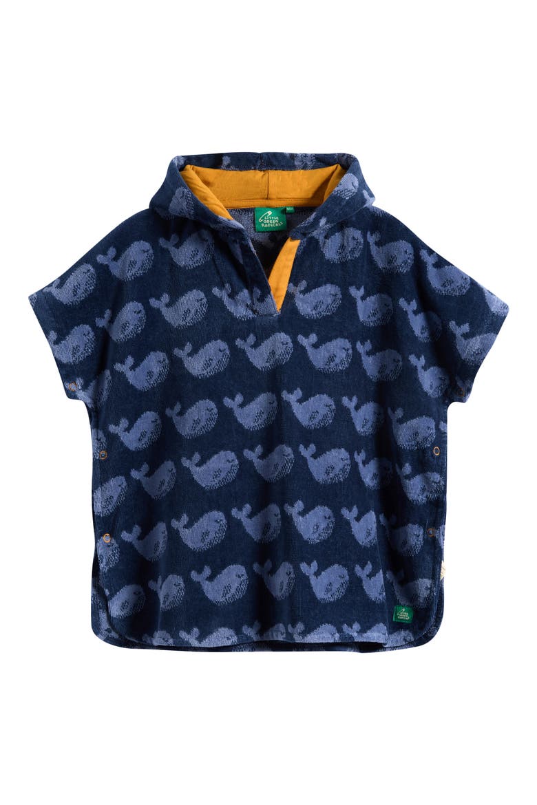 Whale Print Hooded Towel Poncho, Main, color, BLUE