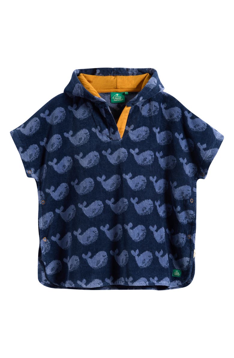 Little Green Radicals Whale Print Hooded Towel Poncho, Main, color, Blue