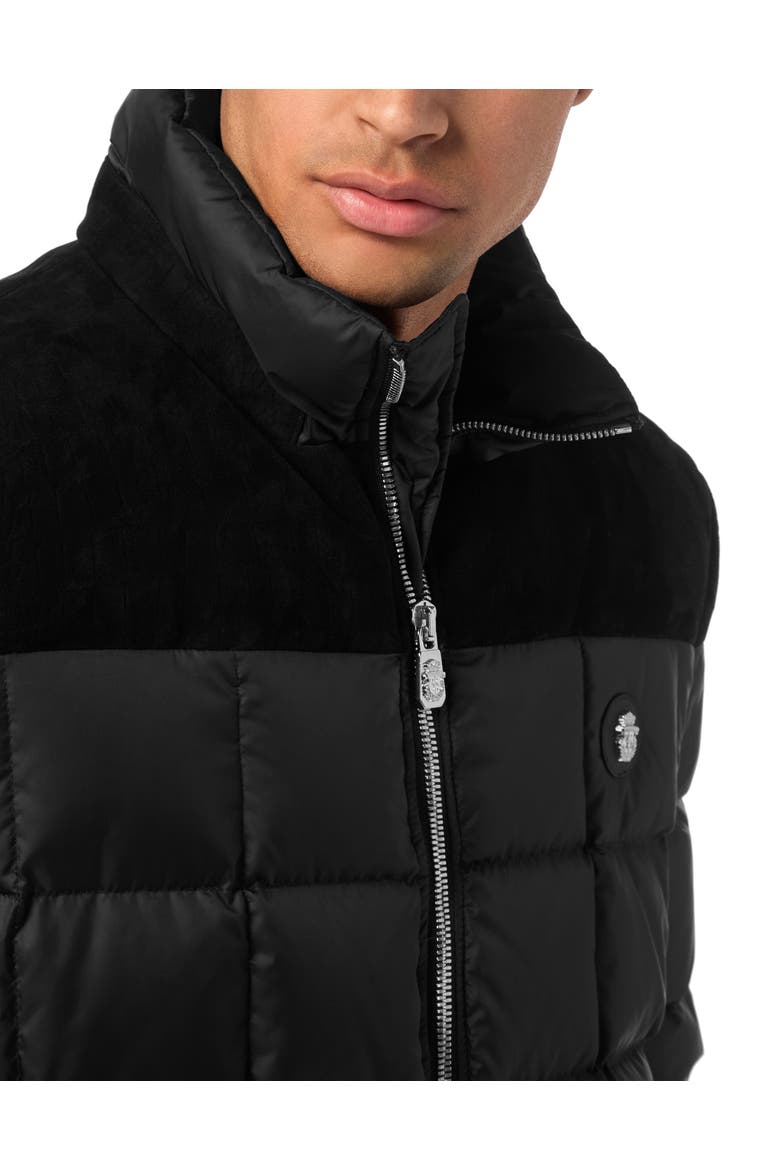 Puffer Down Jacket With Leather Inserts Men, Alternate, color, black
