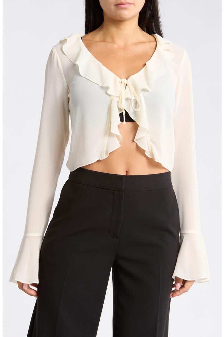 Ruffle Tie Front Chiffon Top, Main, color, IVORY