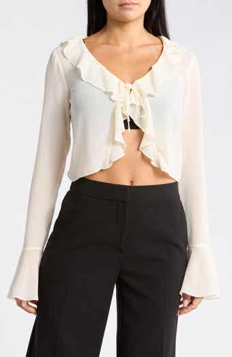 Ruffle Tie Front Chiffon Top