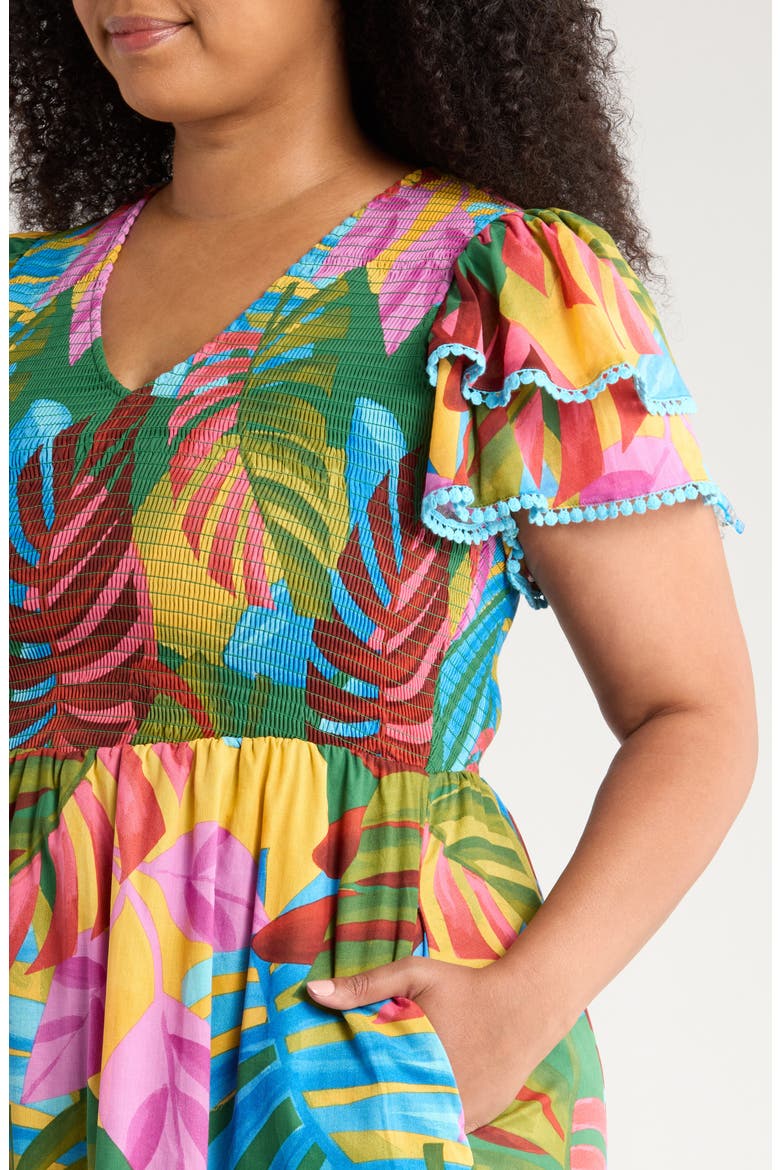 Tropical Print Midi Dress, Alternate, color, KELLY GREEN