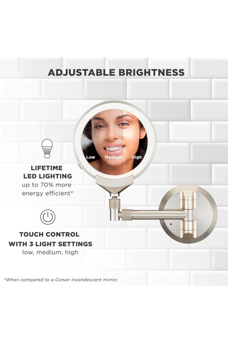 2-in-1 Spot Magnify Rechargeable Wall Mount Mirror, Alternate, color, Silver
