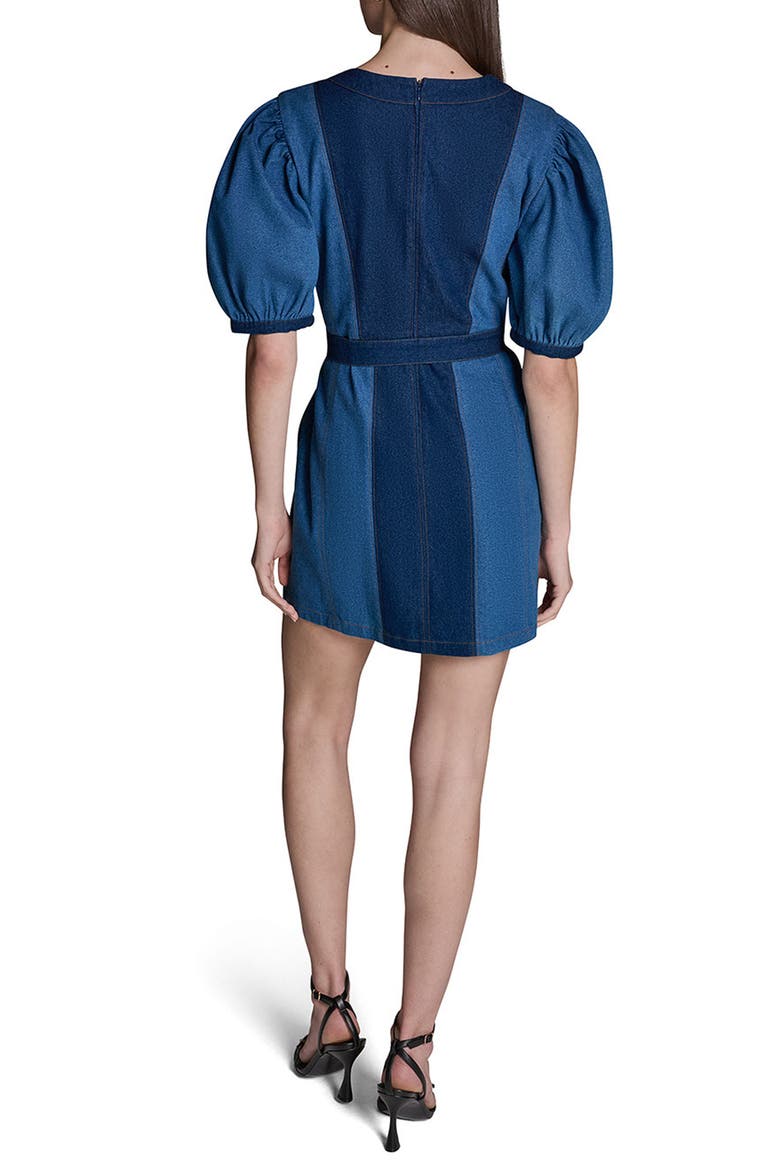 Tie Waist Puff Sleeve Denim Minidress, Alternate, color, INDIGO