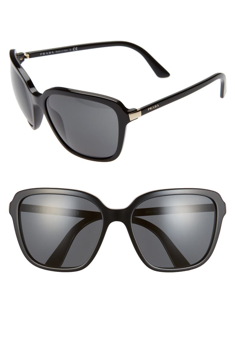 Pillow 58mm Square Sunglasses, Main, color, BLACK