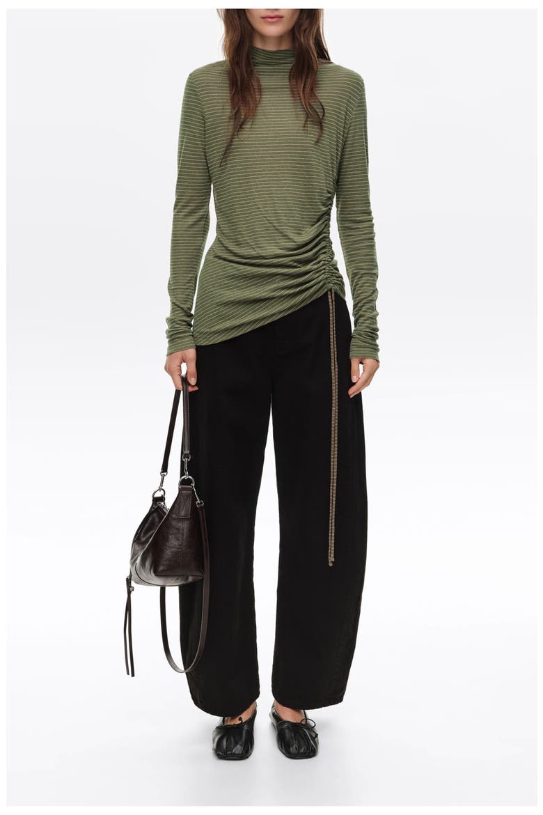 Striped Ruched Fluid T-shirt, Alternate, color, OLIVE