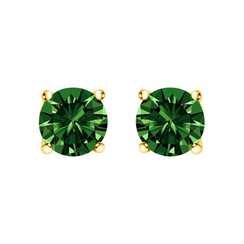 14K Gold 1.0 Cttw Lab Grown Green Diamond Classic Solitaire Stud Earrings