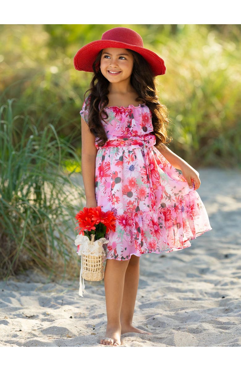 Mia Belle Girls Girls Seaside Petals Ruffle Midi Dress, Alternate, color, Pink