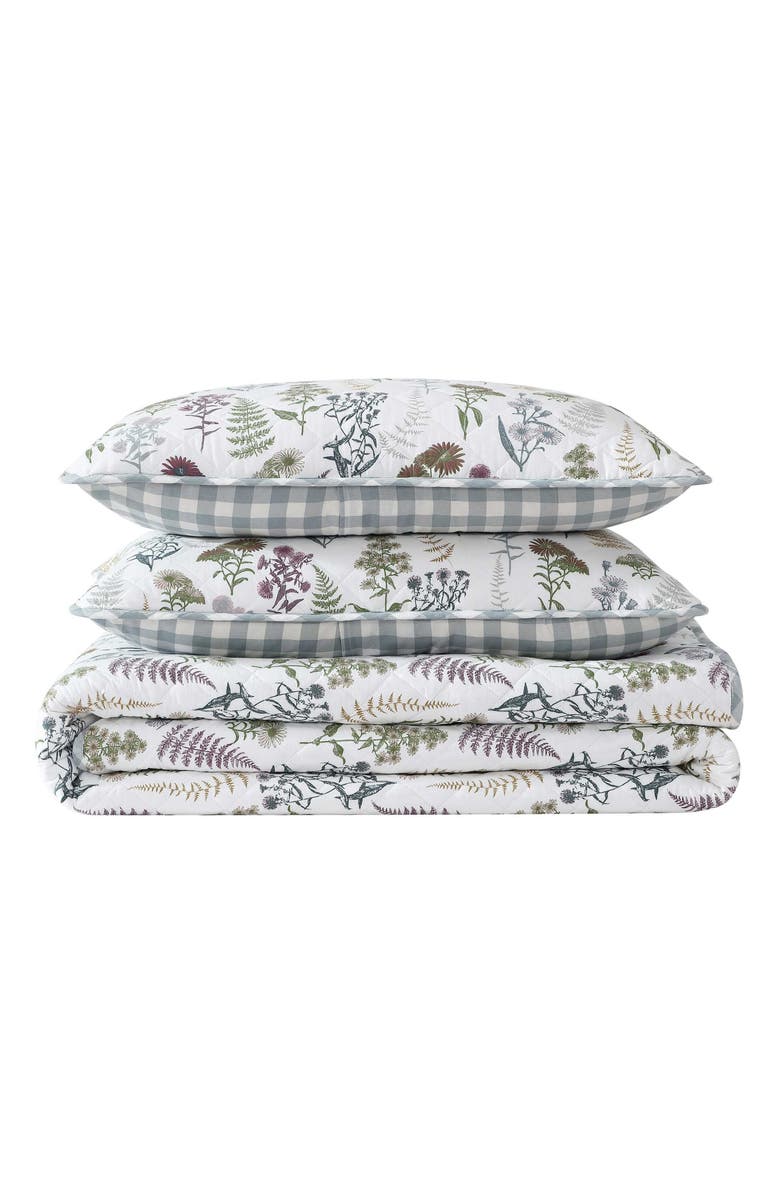 Eddie Bauer Flower Field Cotton Quilt 3-Piece Set, Main, color, White/ Grey/ Green