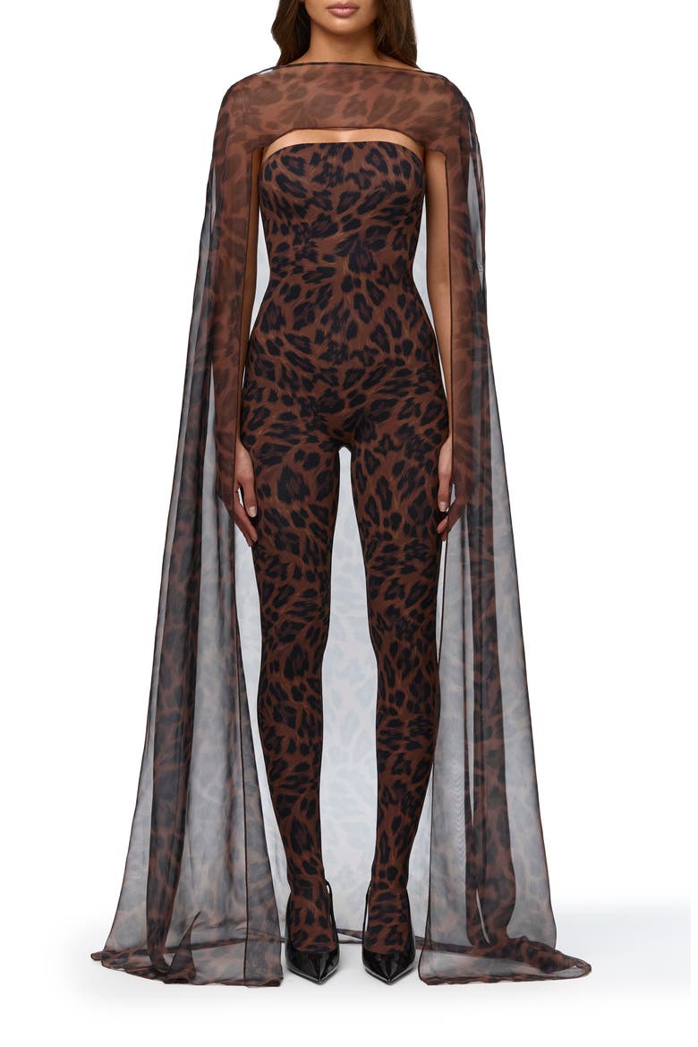 Leopard Print Chiffon Cape Shrug, Main, color, BRUSHED LEOPARD