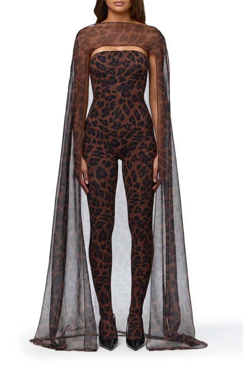 Leopard Print Chiffon Cape Shrug
