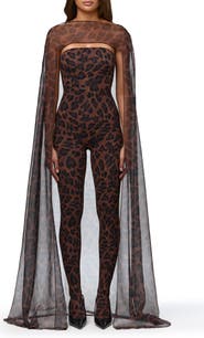 Naked Wardrobe Leopard Print Chiffon Cape Shrug