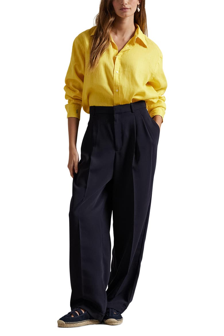 Oversize Linen Button-Down Shirt, Alternate, color, SUNFISH YELLOW