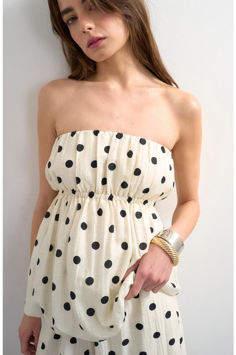 Polka Dot Bubble Hem Bandeau Top, Alternate, color, WHITE