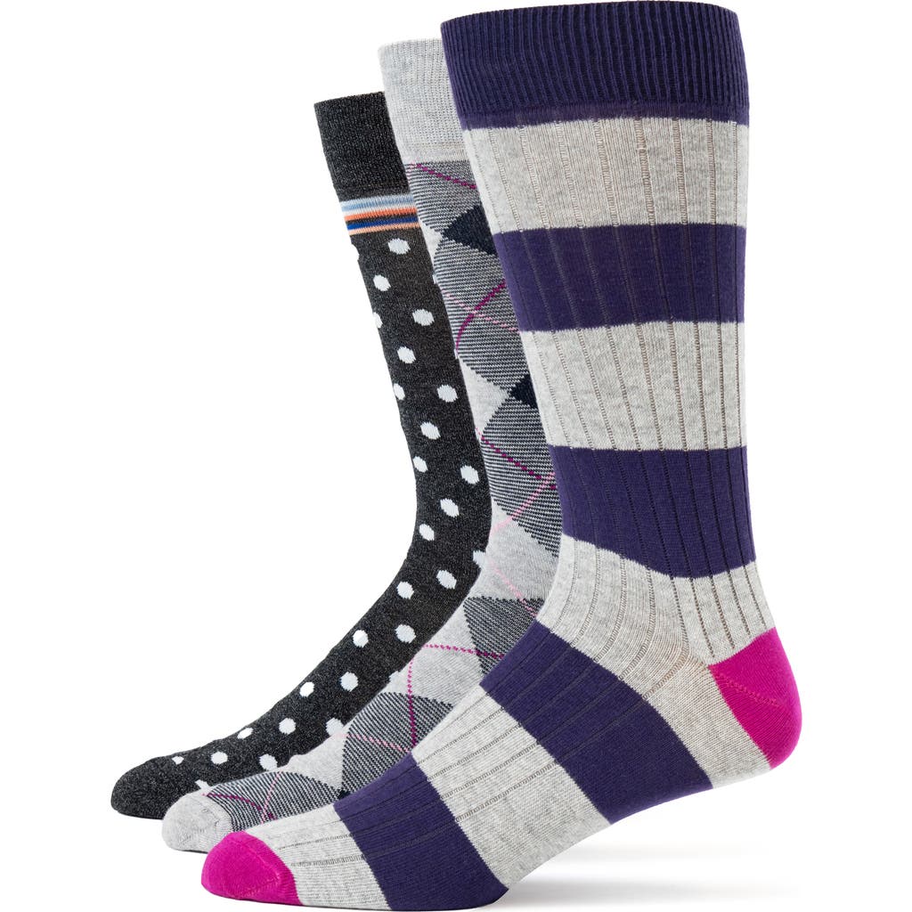 Lorenzo Uomo 3-pack Assorted Dress Socks In Grey