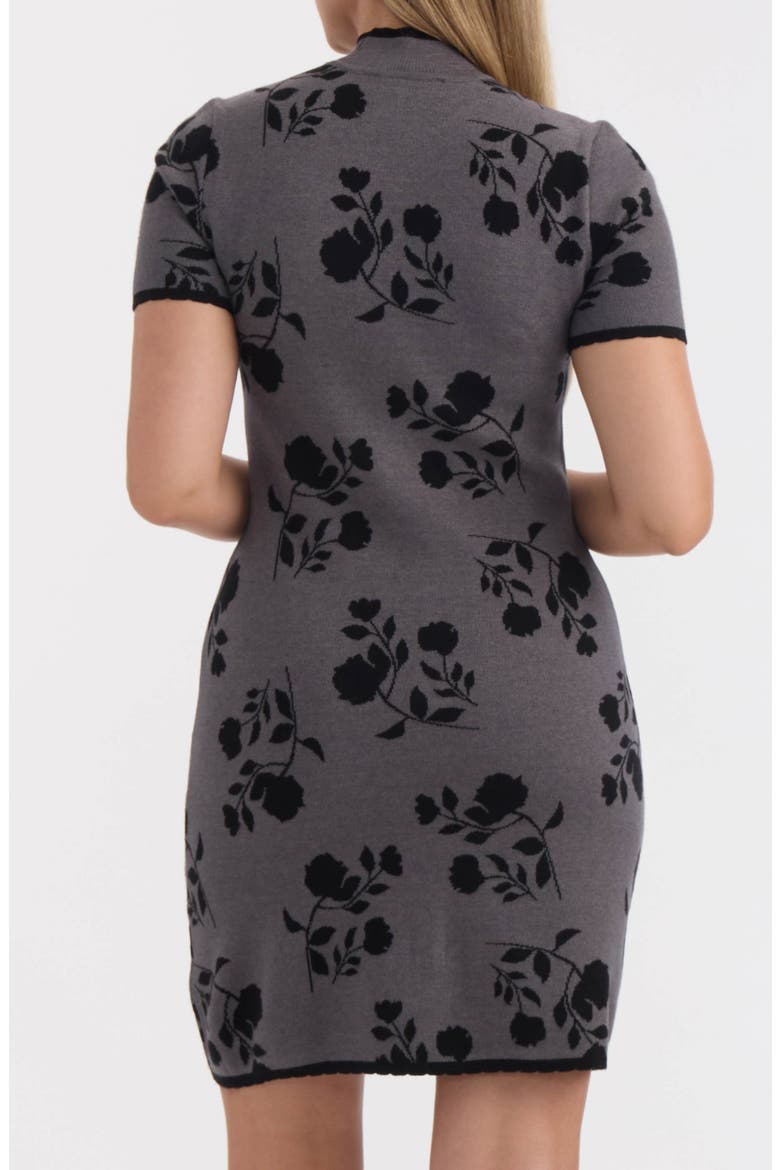 Floral Jacquard Short Sleeve Sweater Dress, Alternate, color, GREY MIX FLORAL TWILIGHT