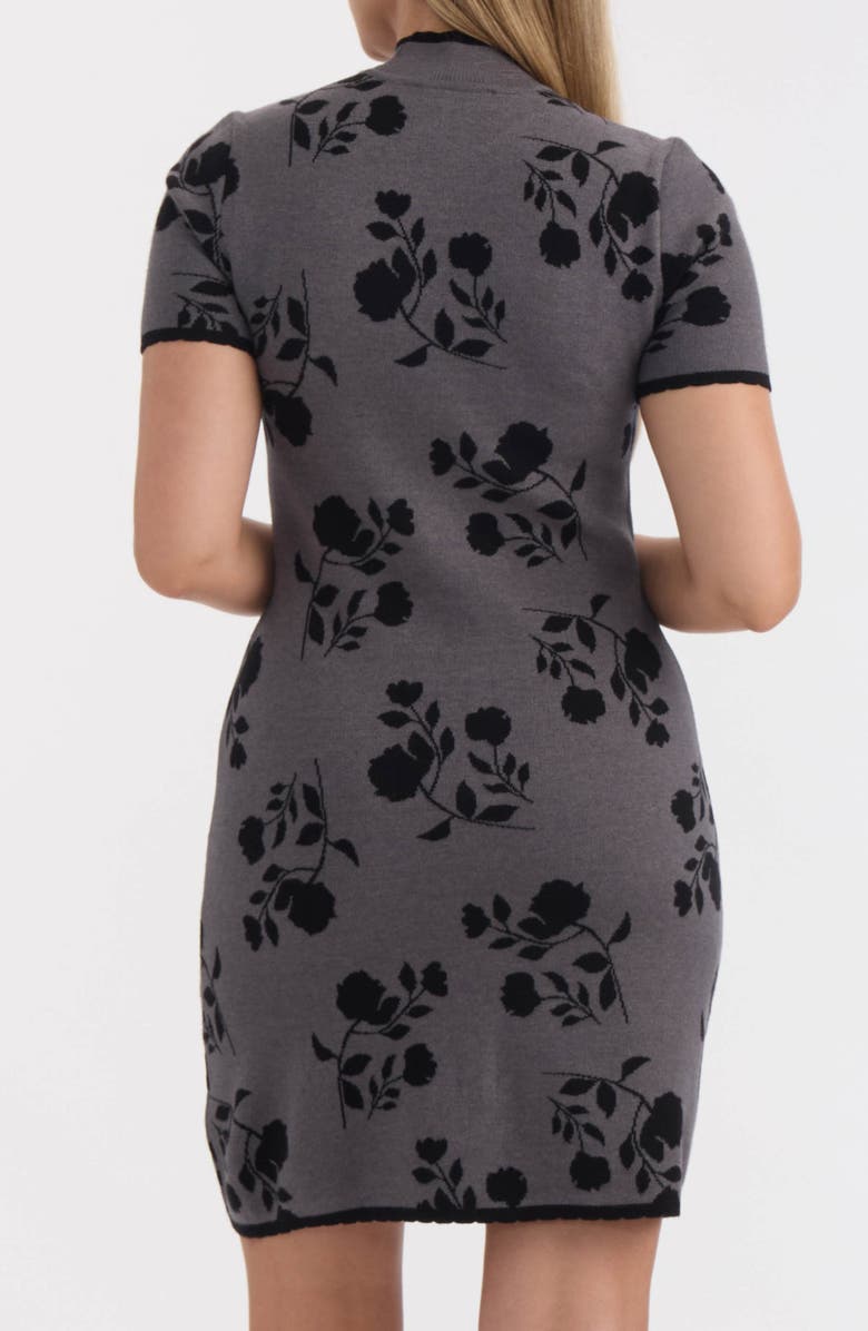 Ellen Tracy Floral Jacquard Short Sleeve Sweater Dress, Alternate, color, Grey Mix Floral Twilight