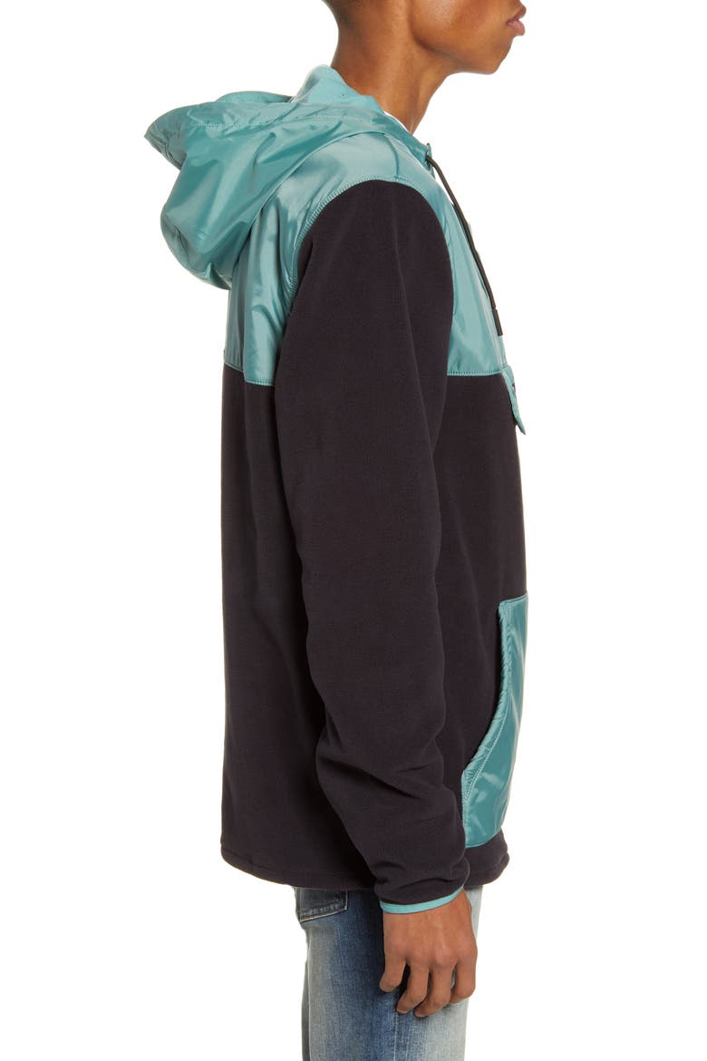 Windward Hooded Fleece & Nylon Anorak, Alternate, color, BLACK/OIL BLUE