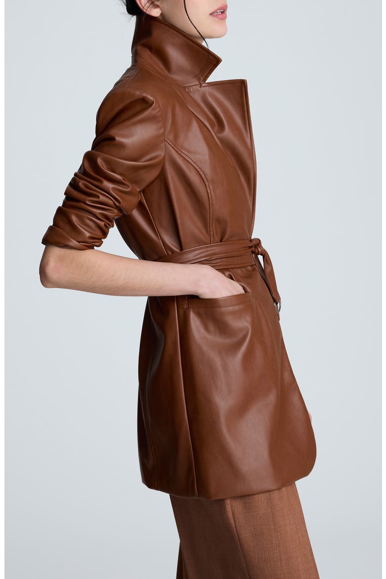 Faux Leather Trench Coat, Alternate, color, DARK UMBER