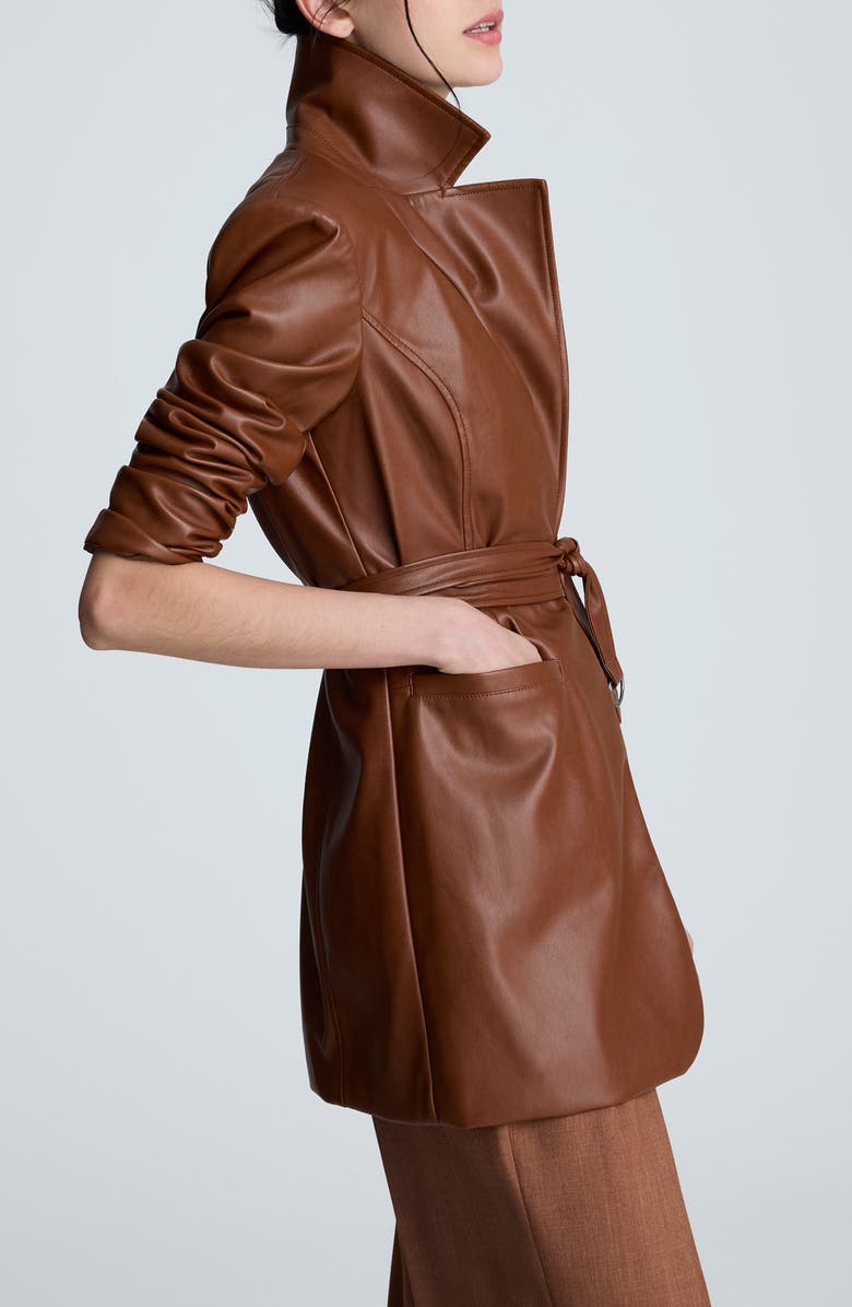 Kenneth Cole Faux Leather Trench Coat, Alternate, color, Dark Umber