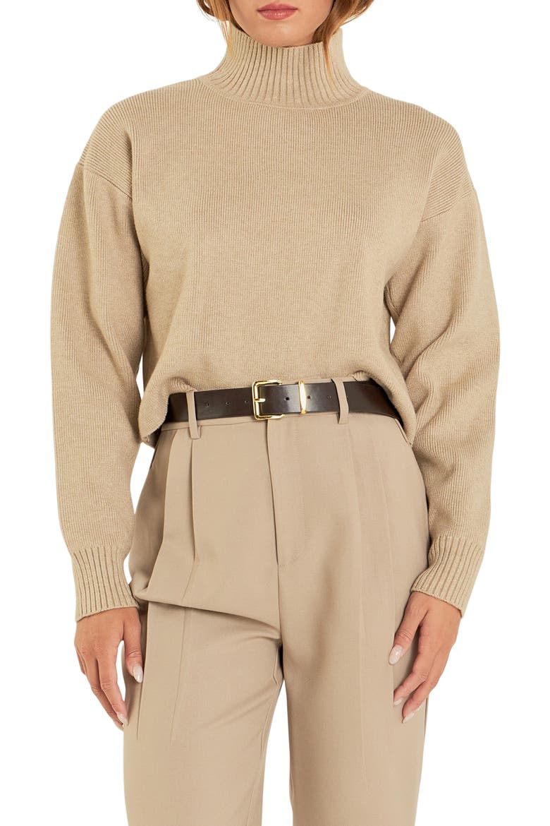 Turtleneck Crop Sweater, Main, color, BEIGE