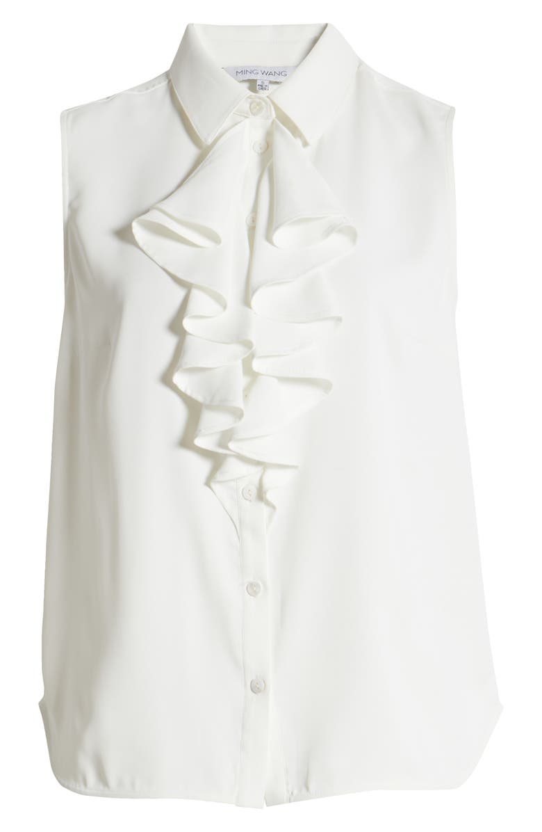 Ming Wang x Tanya Foster Ruffle Sleeveless Button-Up Shirt, Alternate, color, 