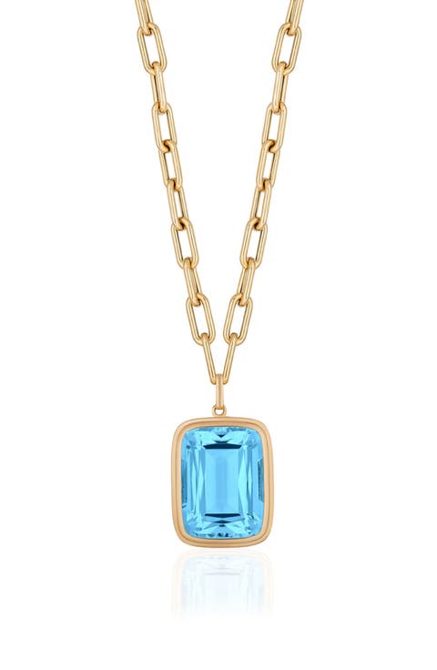 Manhattan Cushion-Cut Blue Topaz Pendant Necklace