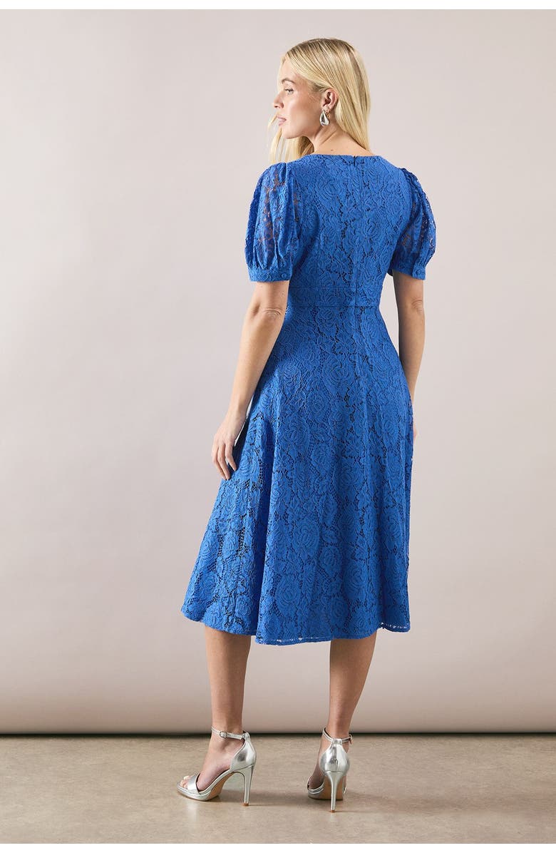 Wallis Petite Lace V-Neck Tea Midi Dress, Alternate, color, Blue