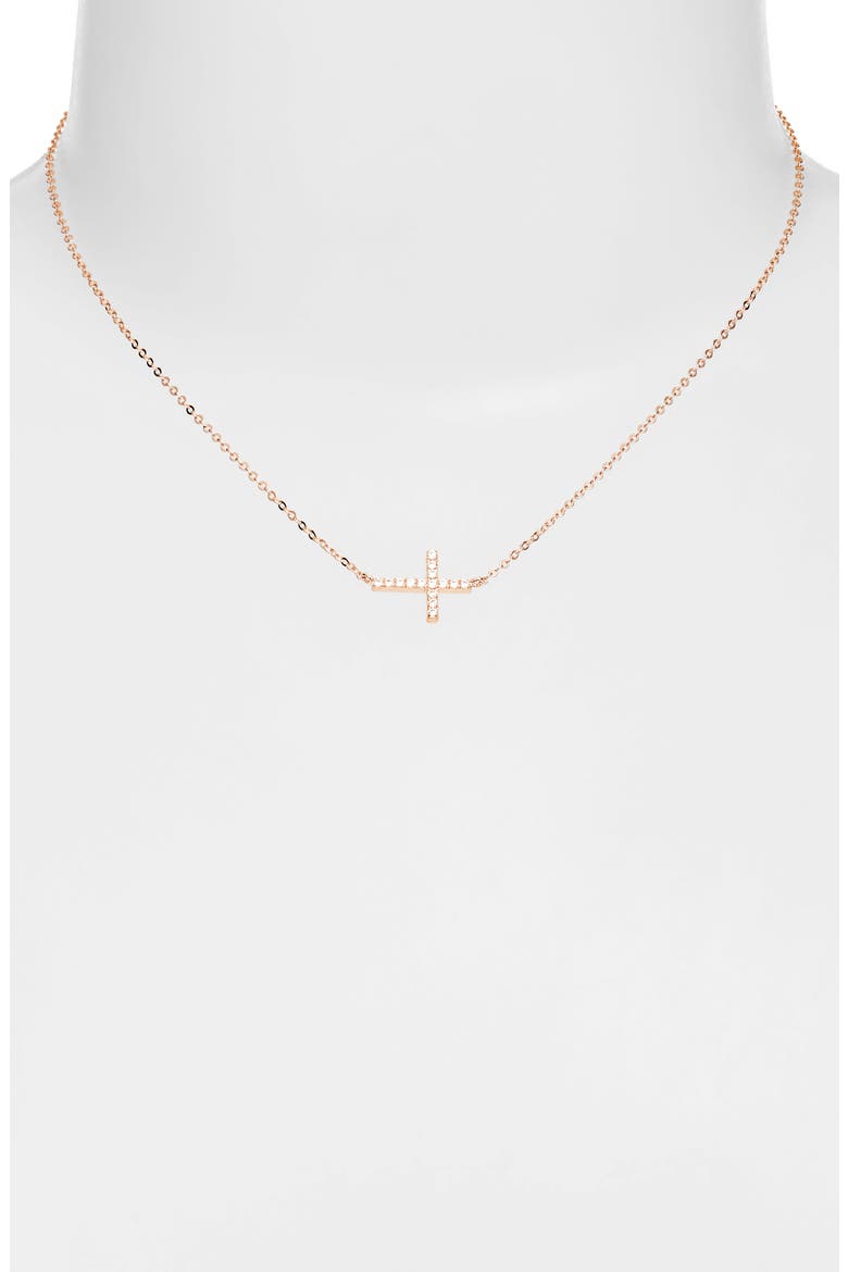 Cubic Zirconia Horizontal Cross Necklace, Alternate, color, CLEAR- ROSE GOLD