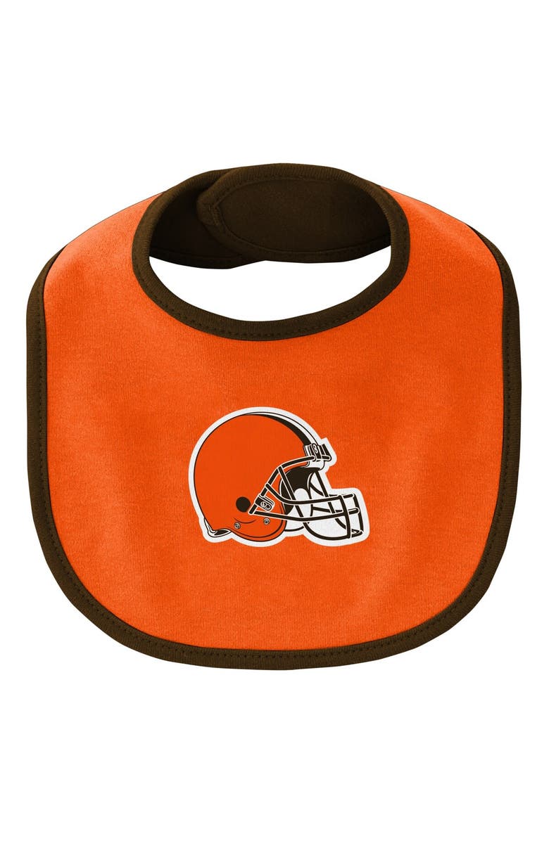 Outerstuff Newborn & Infant Brown/Orange Cleveland Browns Little Champ Three-Piece Bodysuit Bib & Booties Set, Alternate, color, Brown