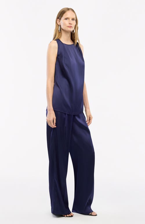 Another Tomorrow Womens Indigo Twist Round-neck Satin Top In Indigo