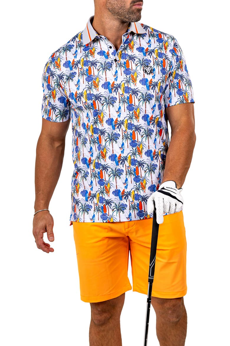 Marthyr0024 White Surfboard Print Golf Polo, Alternate, color, WHITE