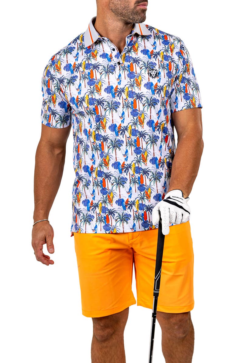 Maceoo Marthyr0024 White Surfboard Print Golf Polo, Alternate, color, 