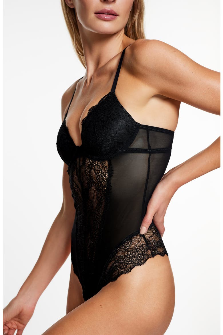 Lace Lift Up Teddy, Alternate, color, Black