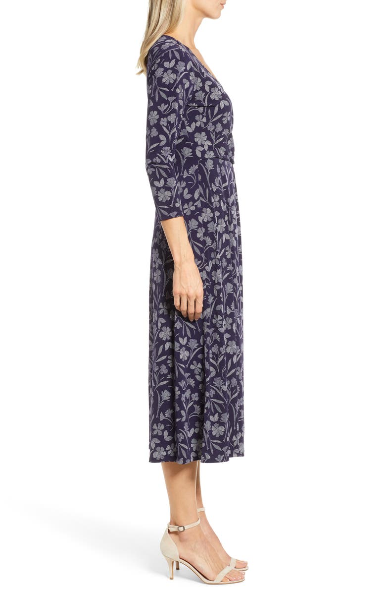 Chaus Etched Floral Faux Wrap Midi Dress, Alternate, color,