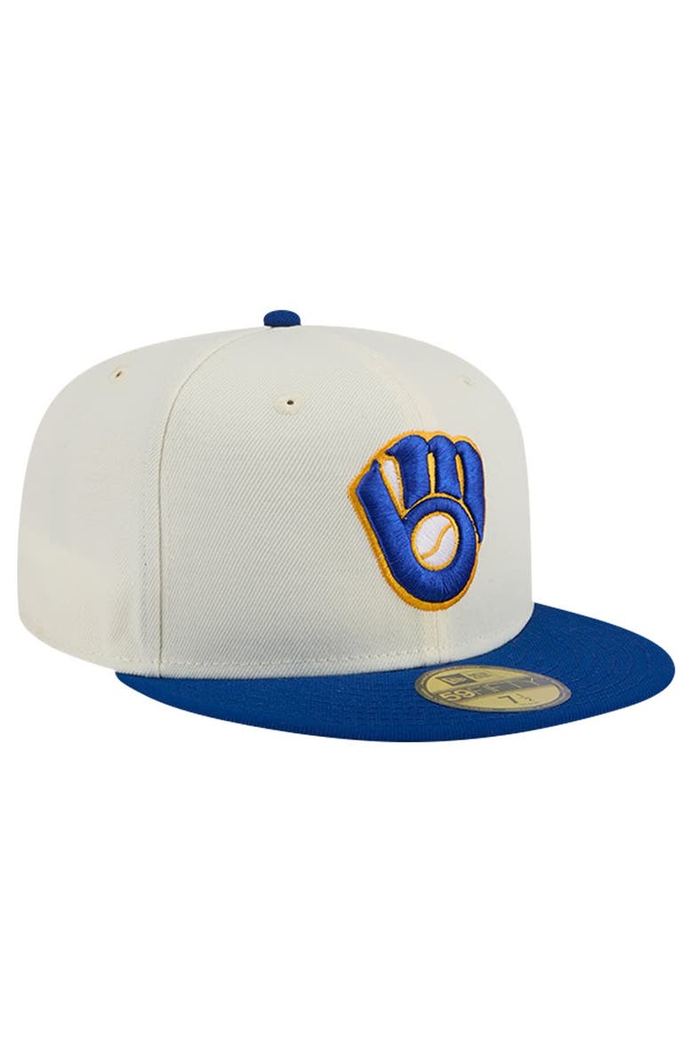 New Era Men's New Era Cream Milwaukee Brewers Cooperstown Collection Chrome 59FIFTY Fitted Hat, Alternate, color, 