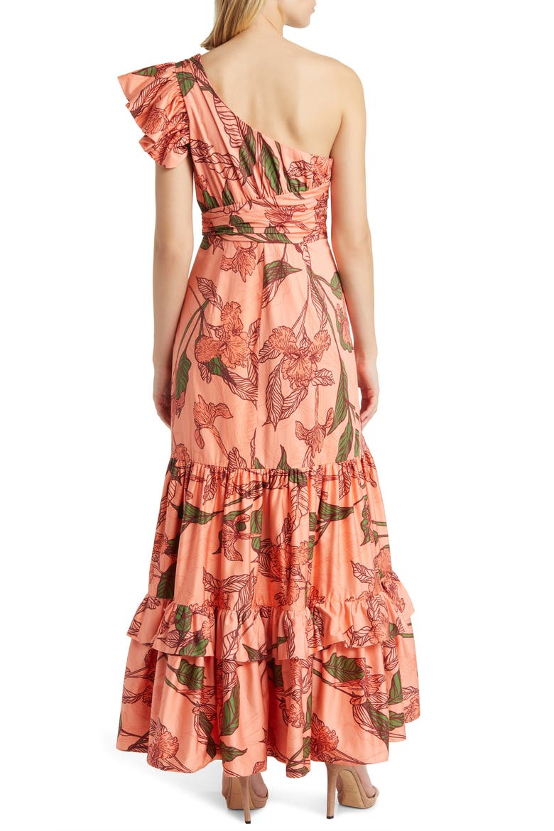 Pria Floral One-Shoulder Stretch Cotton Cocktail Dress, Alternate, color, PEACH DELICATE OUTLINE FLORAL