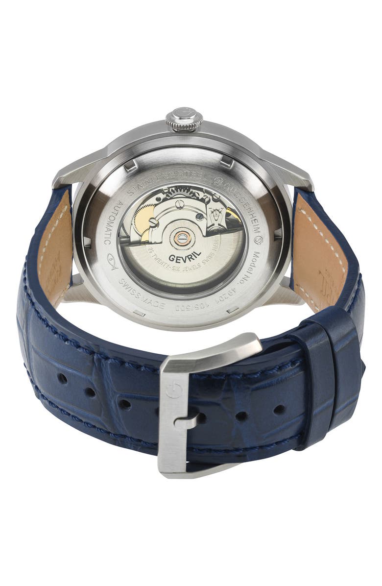 GV2 Guggenheim Swiss Automatic Croc Embossed Leather Strap Watch, 44mm, Alternate, color, Blue
