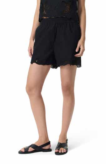 Emma High Waist Lace Trim Cotton Shorts