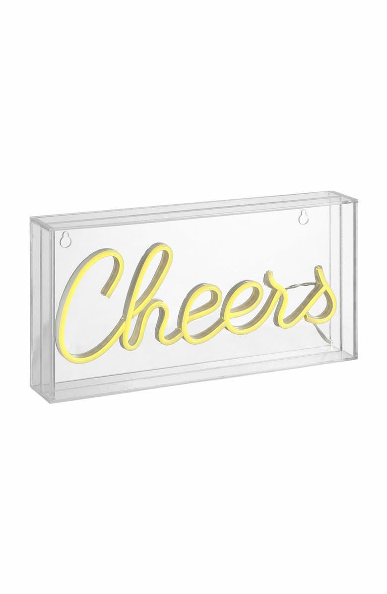JONATHAN Y Cheers Contemporary Glam Acrylic Box USB Operated LED Neon Light, Main, color, Yellow