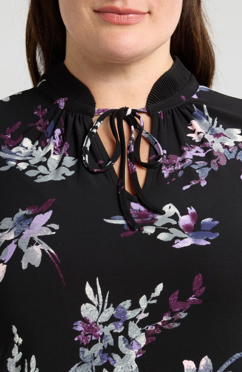 Anne Klein Floral Pleat Neck Chiffon Sleeve Top, Alternate, color,