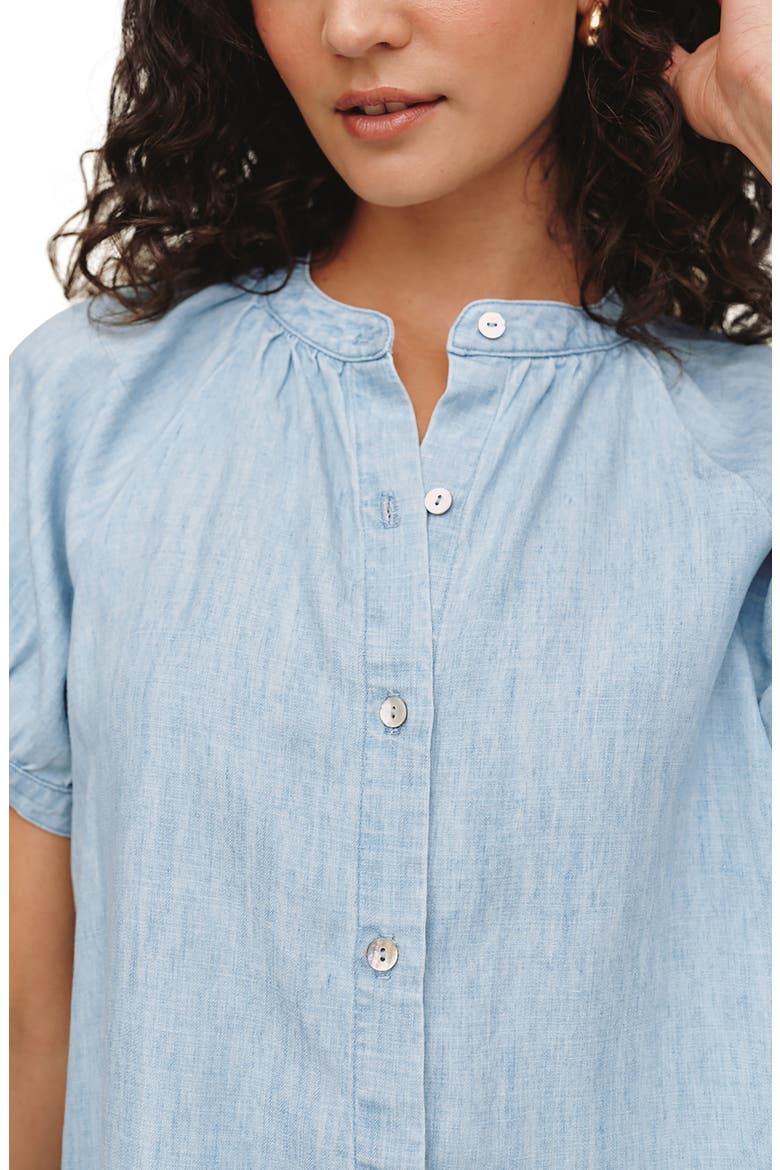 Chambray Short Sleeve Button-Up Shirt, Alternate, color, SUN BLEACHED WASH