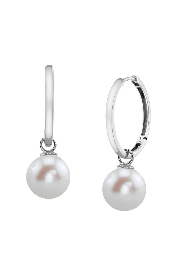 14K Gold Freshwater Pearl Hoop Galilea Dangling Earrings, Main, color, White Gold