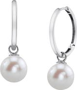The Pearl Source 14K Gold Freshwater Pearl Hoop Galilea Dangling Earrings