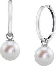 The Pearl Source 14K Gold Freshwater Pearl Hoop Galilea Dangling Earrings